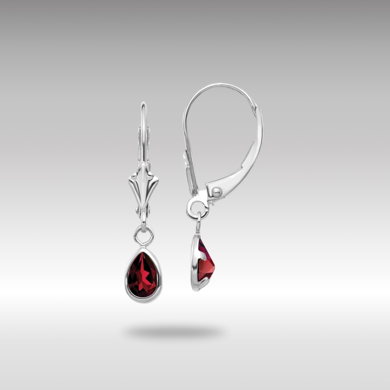 White Gold 6x4mm Garnet/January Earrings Model-XBE277