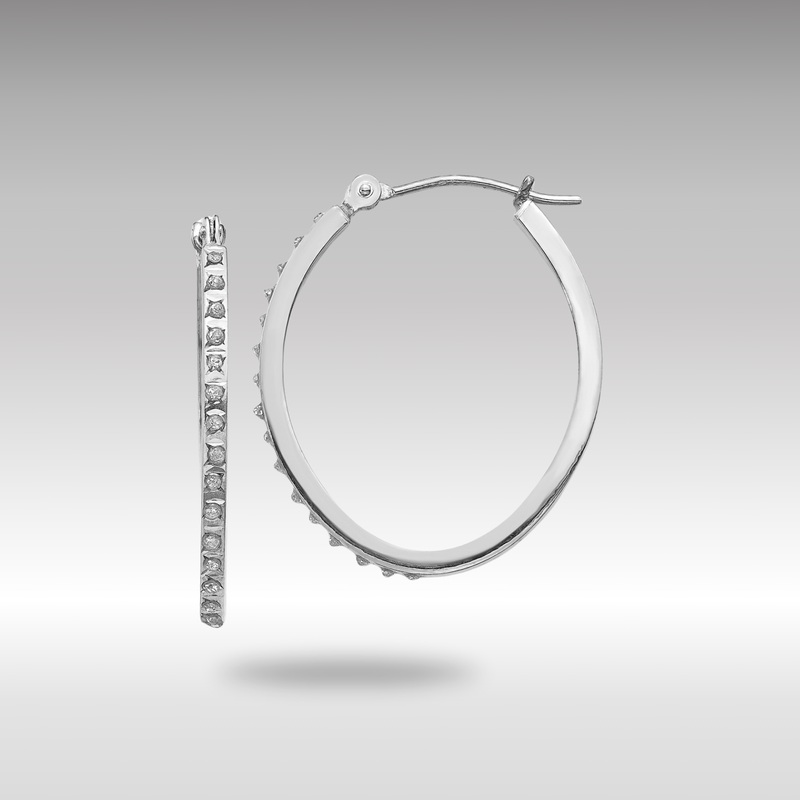 White Gold Diamond Fascination Oval Hinged Hoop Earrings – Model DF120