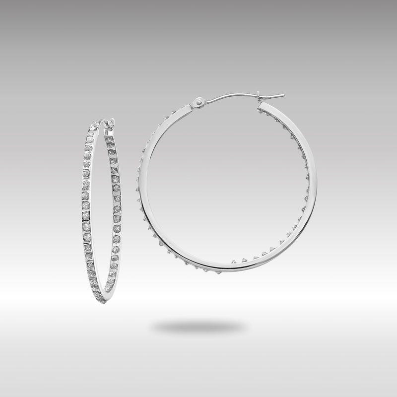 White Gold Diamond Fascination Round Hinged Hoop Earrings – Model DF255