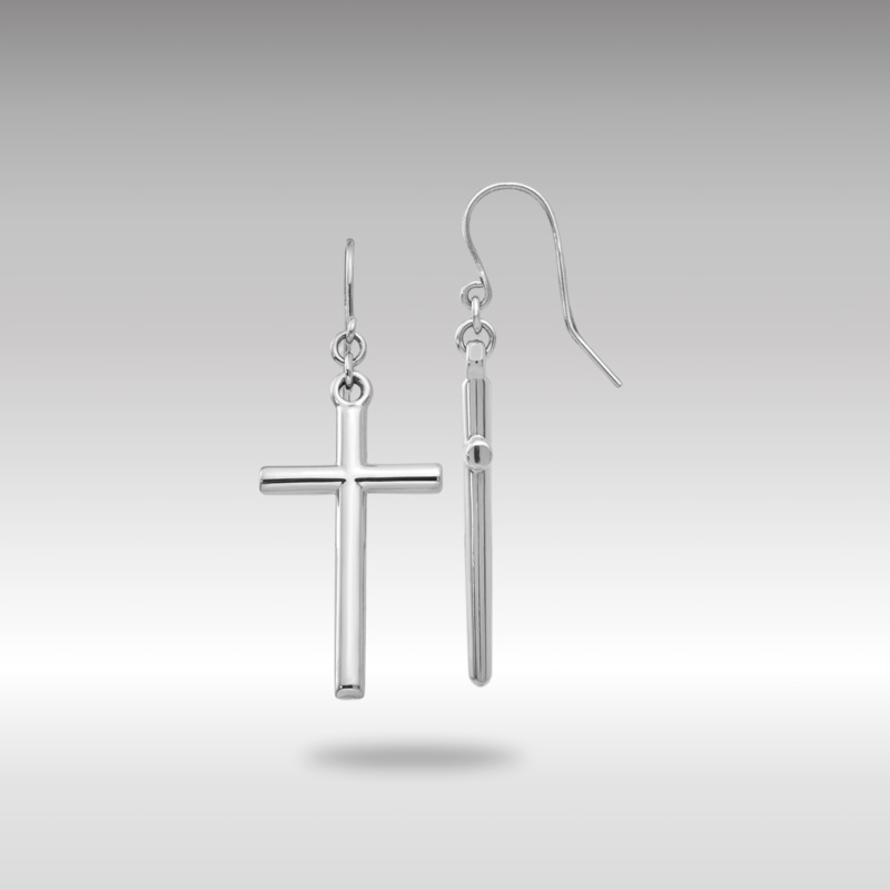 White Gold Hollow Cross Dangle Earrings Model-TF503