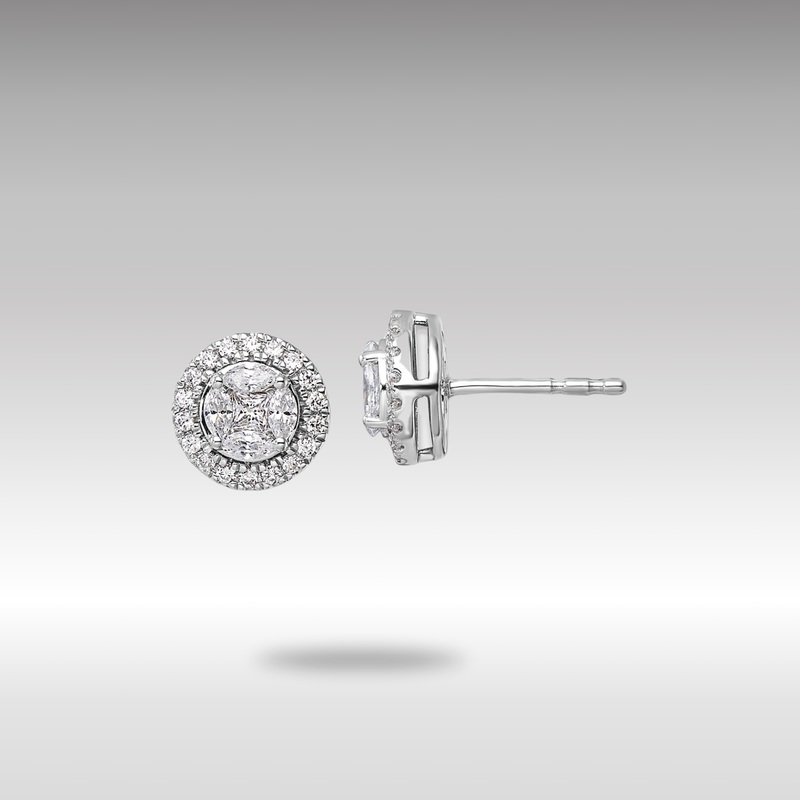 White Gold Lab Grown VS/SI FGH Dia Halo Round and Marquise Post Earrings – Model EM10164-054-WLG