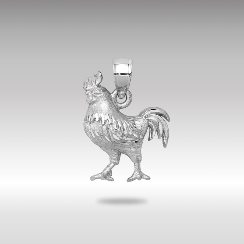White Gold Satin Diamond-cut Rooster Pendant – Model D4593