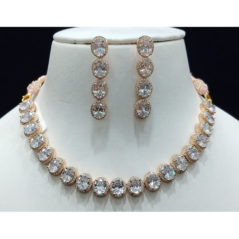 Zircon Necklace By  Colour Clear, Plating Gold CSNA4422