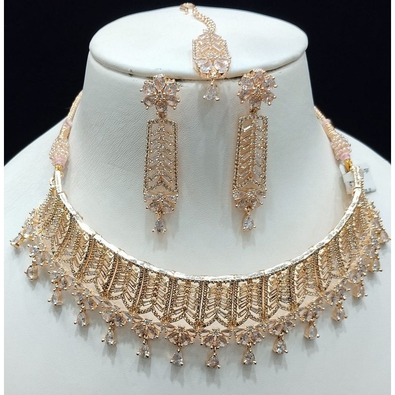 Zircon Necklace By  Colour Clear, Plating Rose Gold CSNA4440