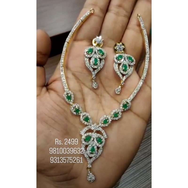 Zircon Necklace In Green Colour And Two Tone Plating By  NKWA0168