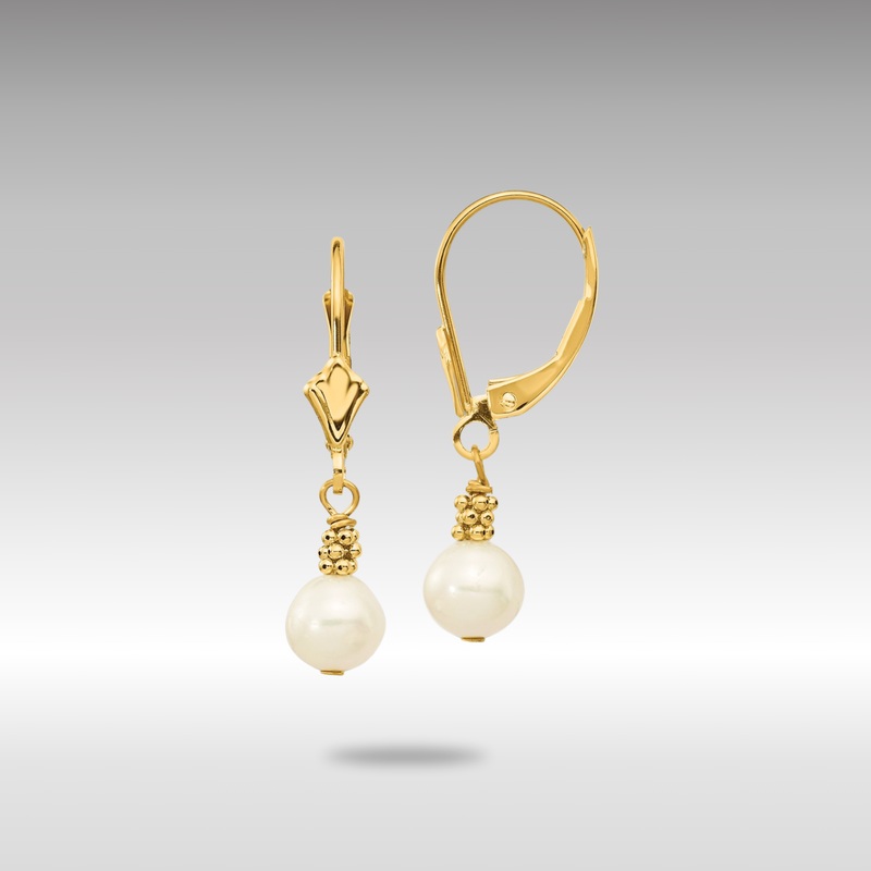 Gold 5-6mm White Semi-round Freshwater Cultured Pearl Leverback Earrings – Model XF208