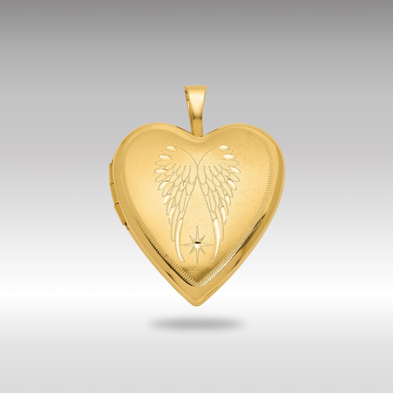 Gold Angel Wings Engraved 20mm Heart Locket Pendant – Model XL850