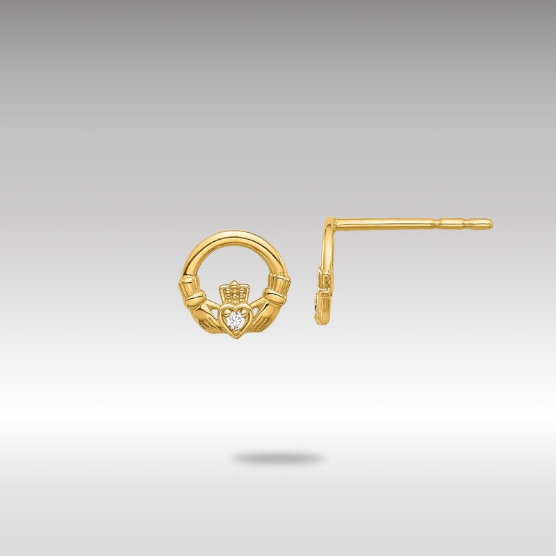 Gold CZ Claddagh Post Earrings – Model YE2201