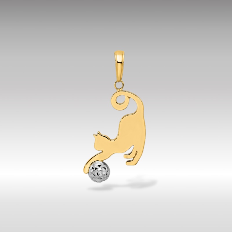 Gold Diamond-Cut Cat and Ball Pendant