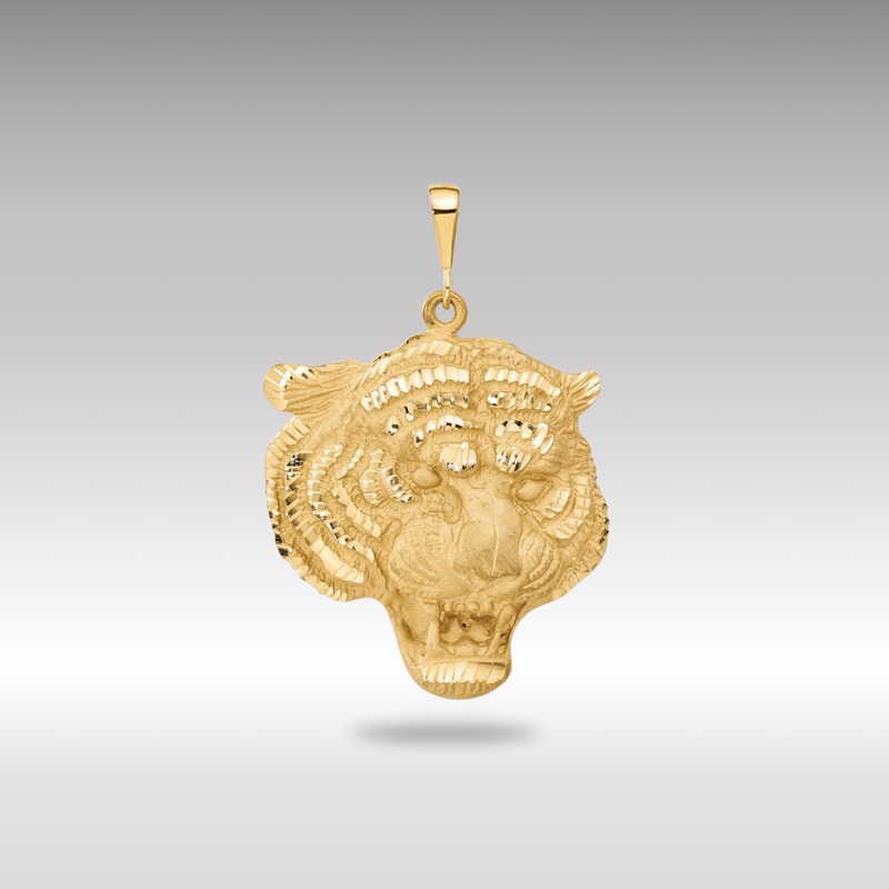 Gold Diamond-cut Extra Large Tiger Head Pendant – Model C1158
