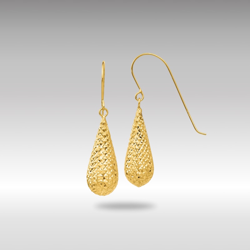 Gold Diamond Cut Puff Tear Drop Dangle Earrings – Model TL934