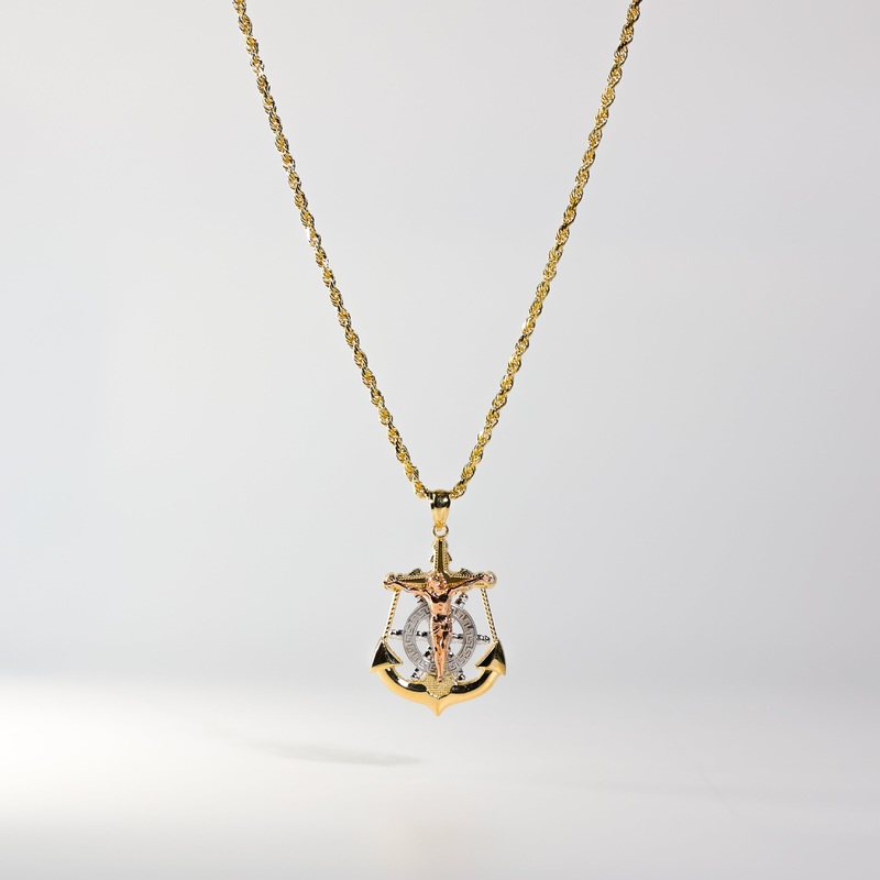 Gold Large Crucifix Anchor Mariner Pendant – Model 0113