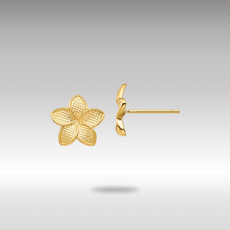 Gold Polished and Textured Plumeria Post Earrings – Model TF1558