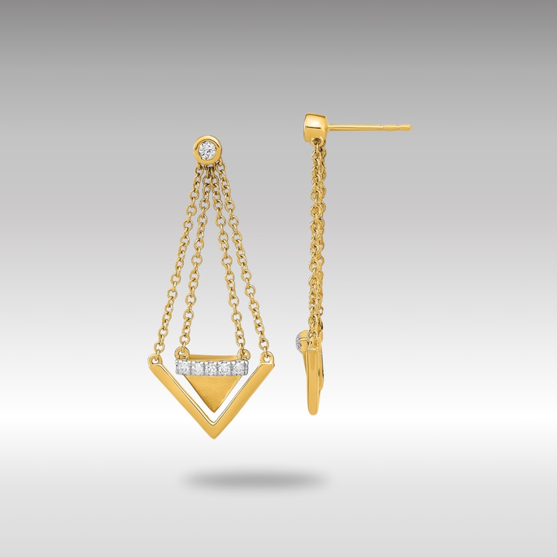 Gold Satin/Polished Diamond Triangle Chain Dangle Post Earrings – Model EM6864-016-YA