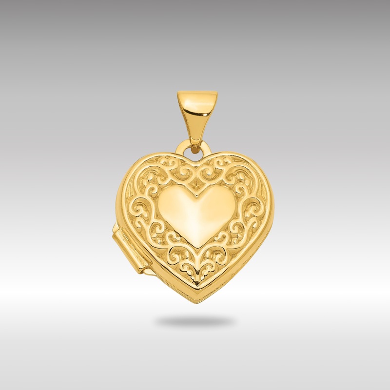 Gold Scroll Heart Locket Pendant – Model XL131