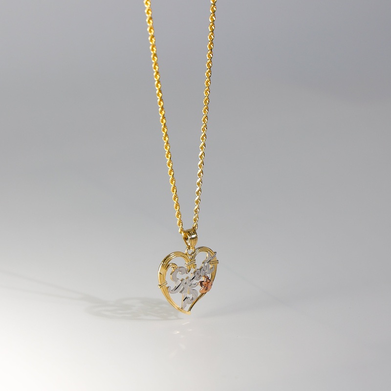Gold Sweet 15 Heart Pendant Three-Tones – Model 1906