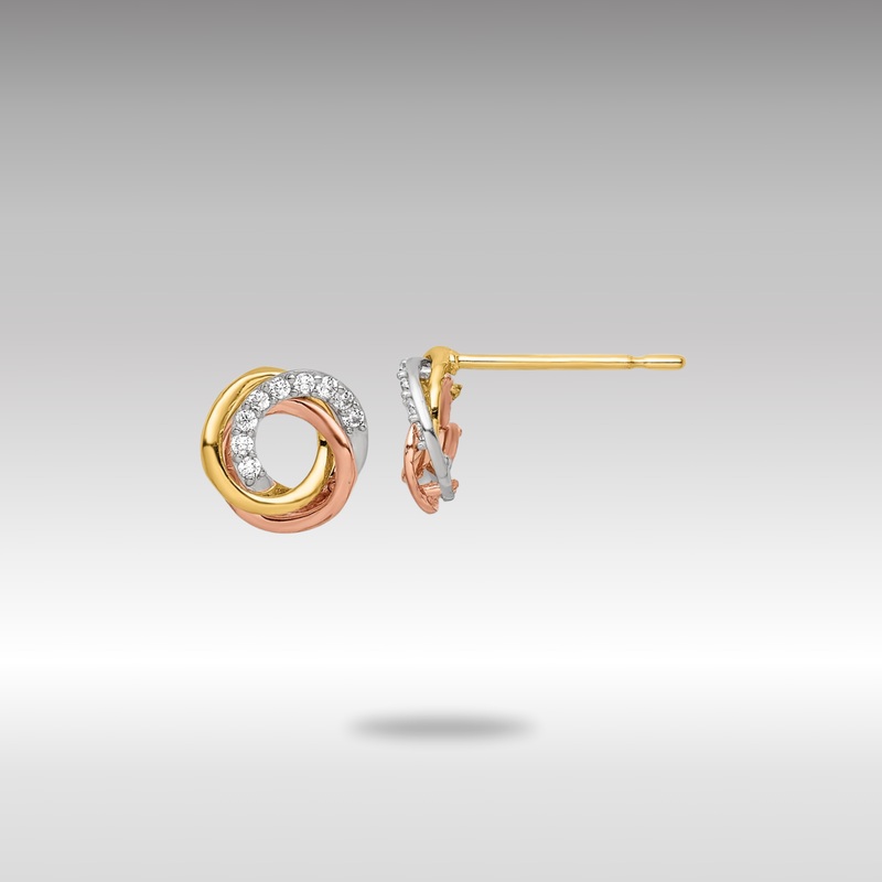 Gold Tri-colored CZ Circle Post Earrings – Model YE1941