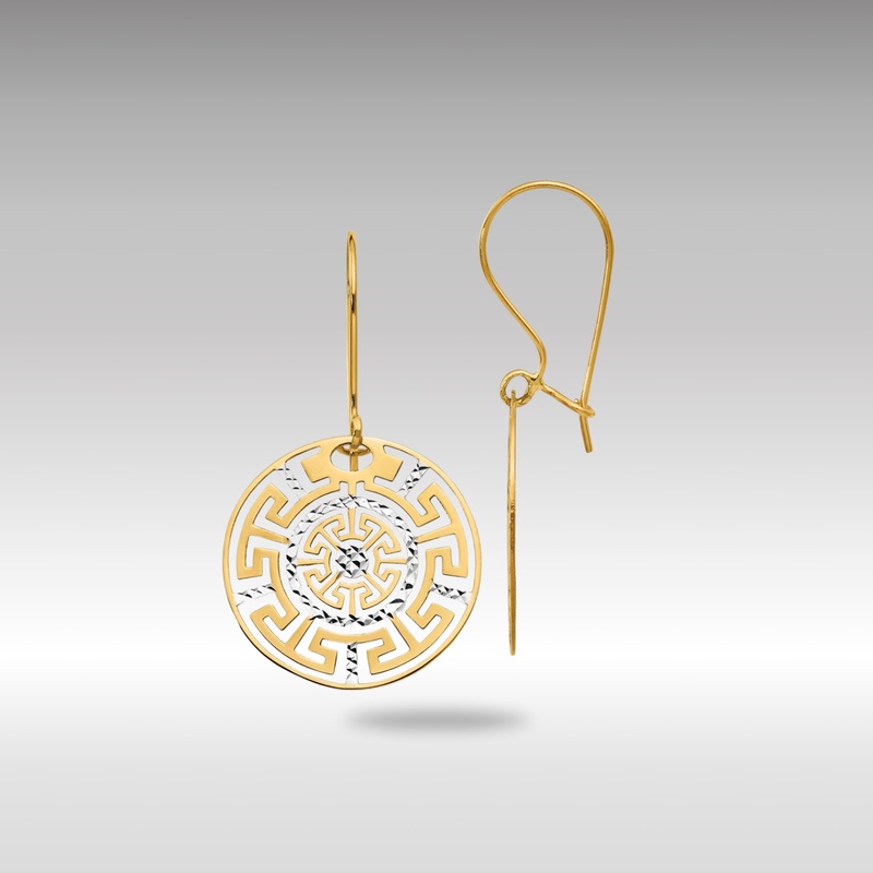Gold Two-tone Greek Key Dangle Earrings – Model 154A