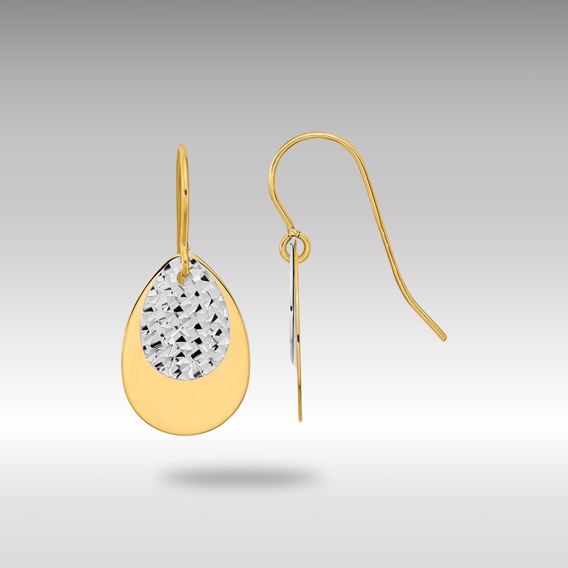 Gold Two-tone Polished/Textured Teardrop Dangle Earrings – Model TL998