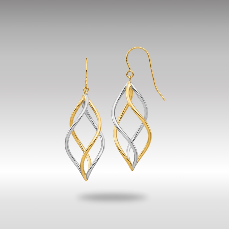 Gold Two-Tone Twisted Polished Dangle Shepherd Hook Earrings Model-TL1146