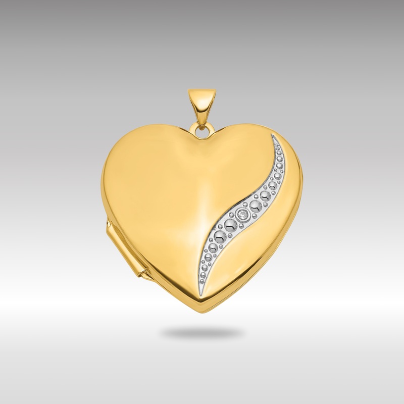 Gold With White Rhodium Wave Diamond Extra Large Heart Locket – Model XL812