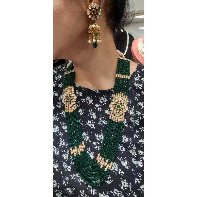 Jewelshingar Fine polki Kundan green panna Emarald onyx Necklace Set In Fine Quality Jewellery ( 194645ACS)