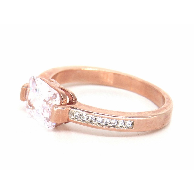 Jewelshingar Jewellery American Diamond Clear Colour Size 16 Rose Gold Plated Ring For Girls ( 58956RIN )