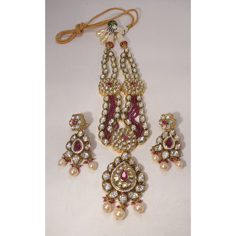 Jewelshingar Jewellery Fine Antique Polki Kundan Gold Plated Red Colour Necklace For Women ( 60563ACS )