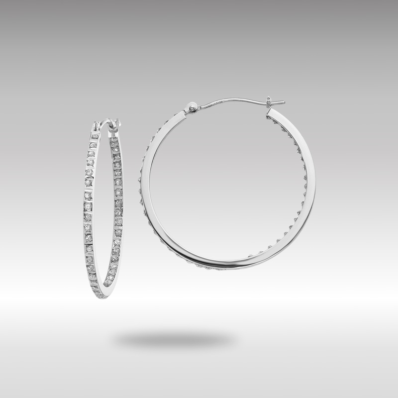 White Gold Diamond Fascination Round Hinged Hoop Earrings – Model DF249