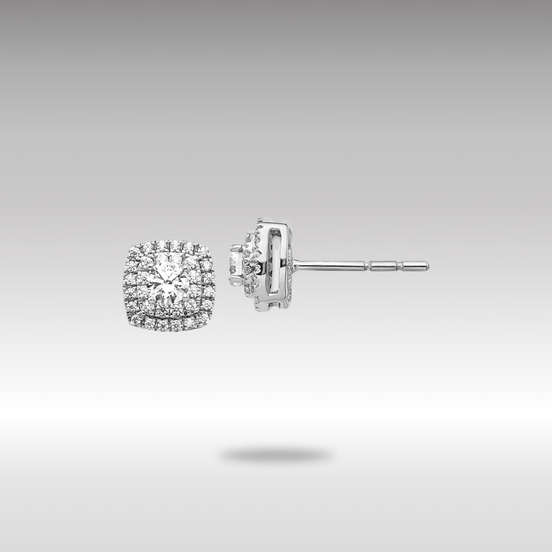 White Gold Diamond Halo Post Earrings – Model EM5474-050-WA