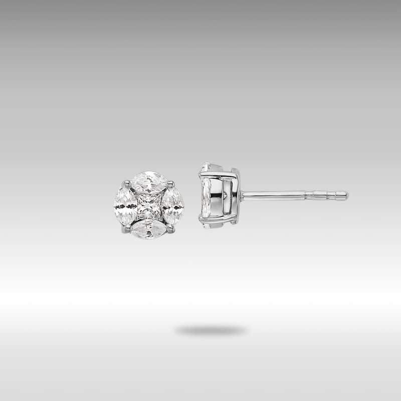 White Gold Lab Grown VS/SI FGH Dia Round and Marquise Post Earrings – Model EM10163-051-WLG