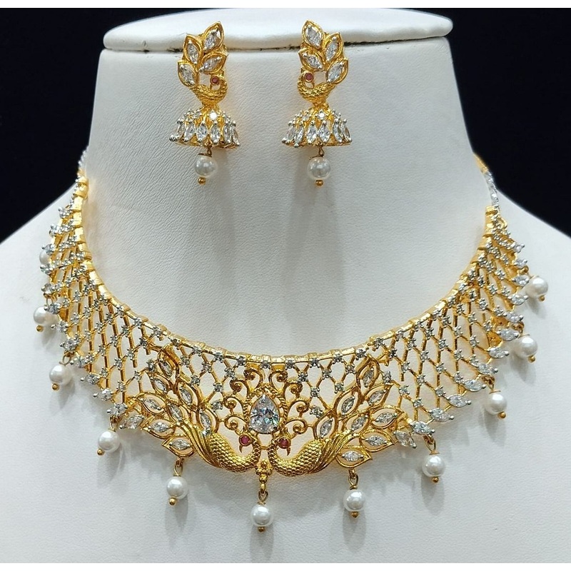 Zircon Necklace By  Colour Clear, Plating Gold CSNA4410