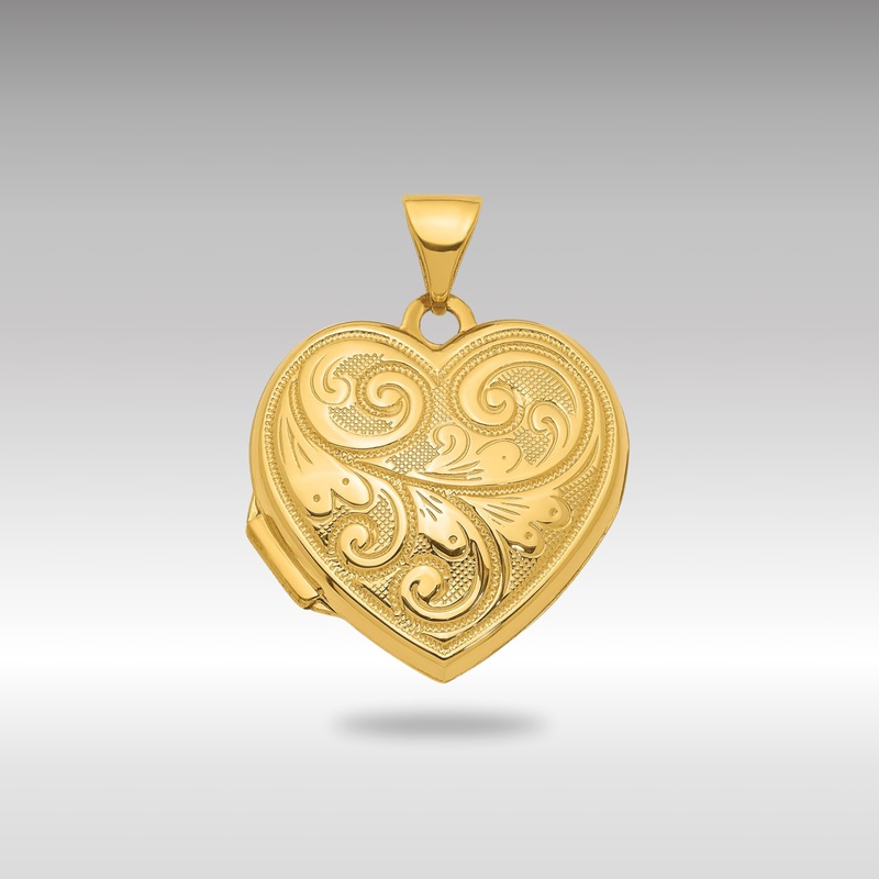 Gold 19mm Scroll Design Reversible Heart Locket Pendant – Model XL743