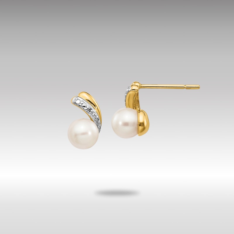Gold 5-6mm White Round FWC Pearl .01ct Diamond Post Earrings – Model XE2493AA