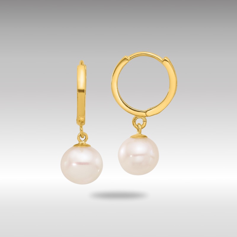 Gold 7-8mm Round Freshwater Cultured Pearl Dangle Hoop Earrings – Model XF861E