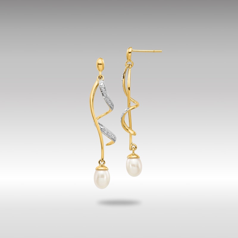 Gold 7x5mm White Teardrop FWC Pearl .01ct Diamond Dangle Earrings – Model XE2514AA