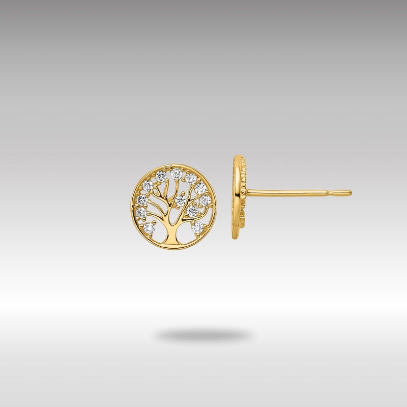 Gold CZ Tree of Life Post Earrings – Model YE2094