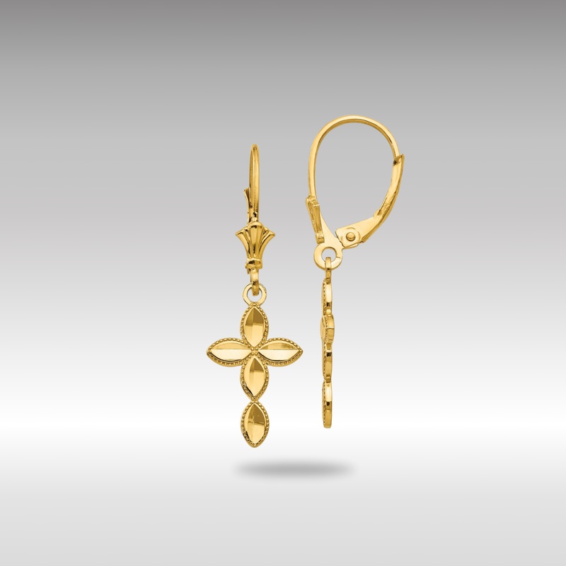 Gold Diamond Cut Cross Leverback Earrings – Model TF1770