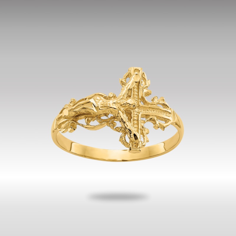 Gold Diamond-cut Crucifix Ring Model-K4584