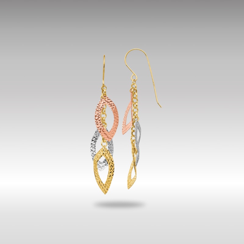 Gold Diamond Cut Tri-color Tear Drop Shepherd Hook Earrings Model-TL976