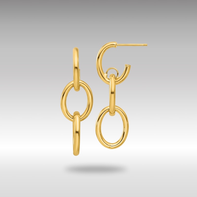 Gold Leslie’s Polished Double Round Dangle Post Earrings Model-LE2281