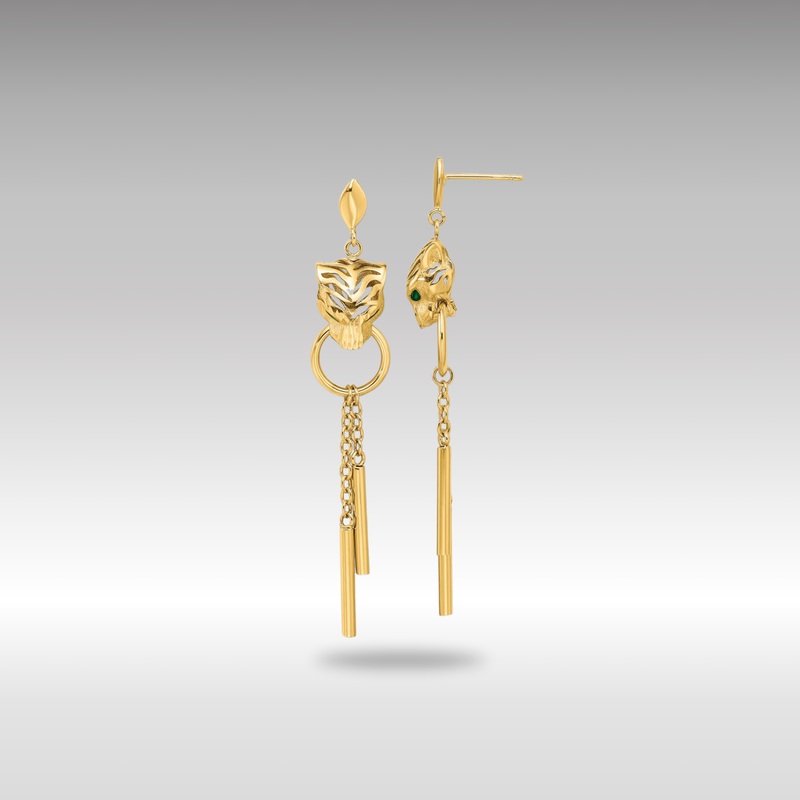 Gold Leslie’s Polished Green Enamel Tiger Post Dangle Earrings – Model LE2152