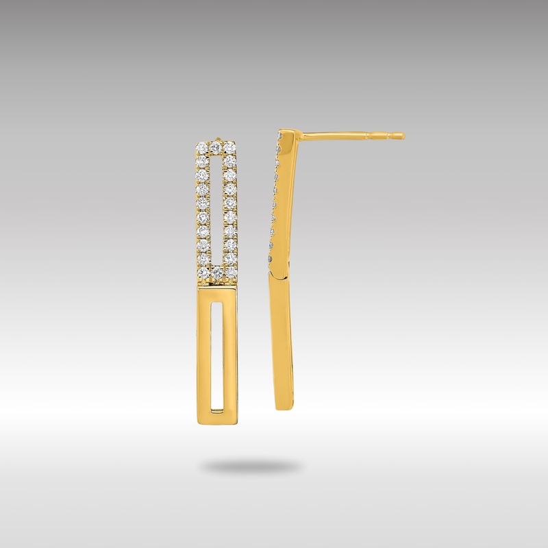 Gold Polished 2 Rectangle Link Diamond Post Earrings – Model EM6853-022-YA