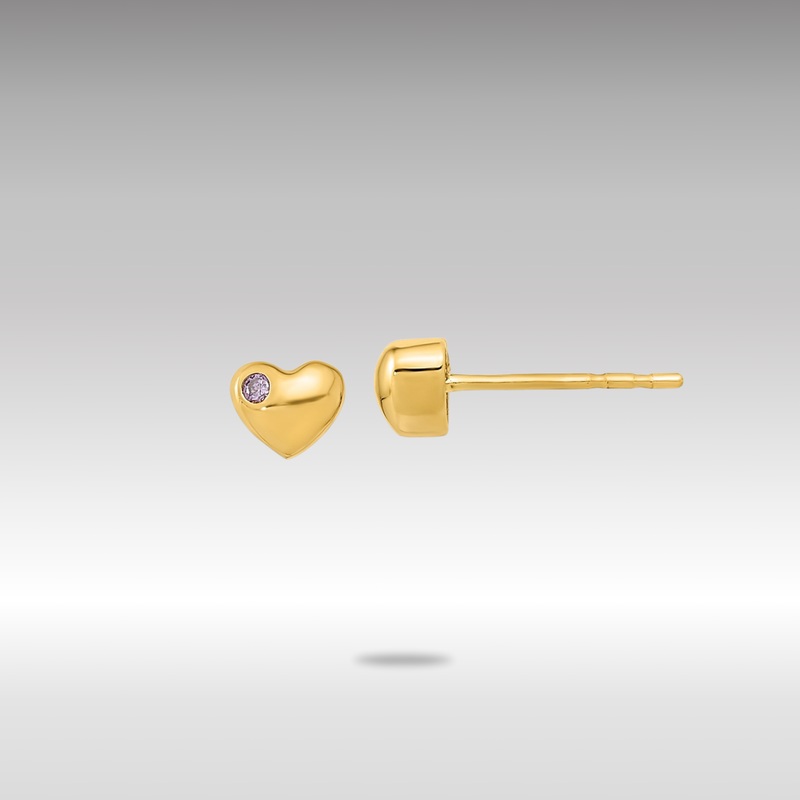 Gold Polished Heart with CZ Post Earrings – Model YE2044