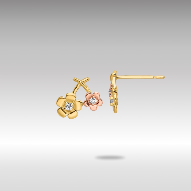 Gold Two-tone CZ Flowers Post Earrings – Model YE2093