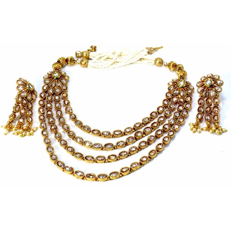 Jewelshingar Jewellery Fine Antique Polki Kundan Antique Plated Brown Colour Necklace For Women ( 62104AST )