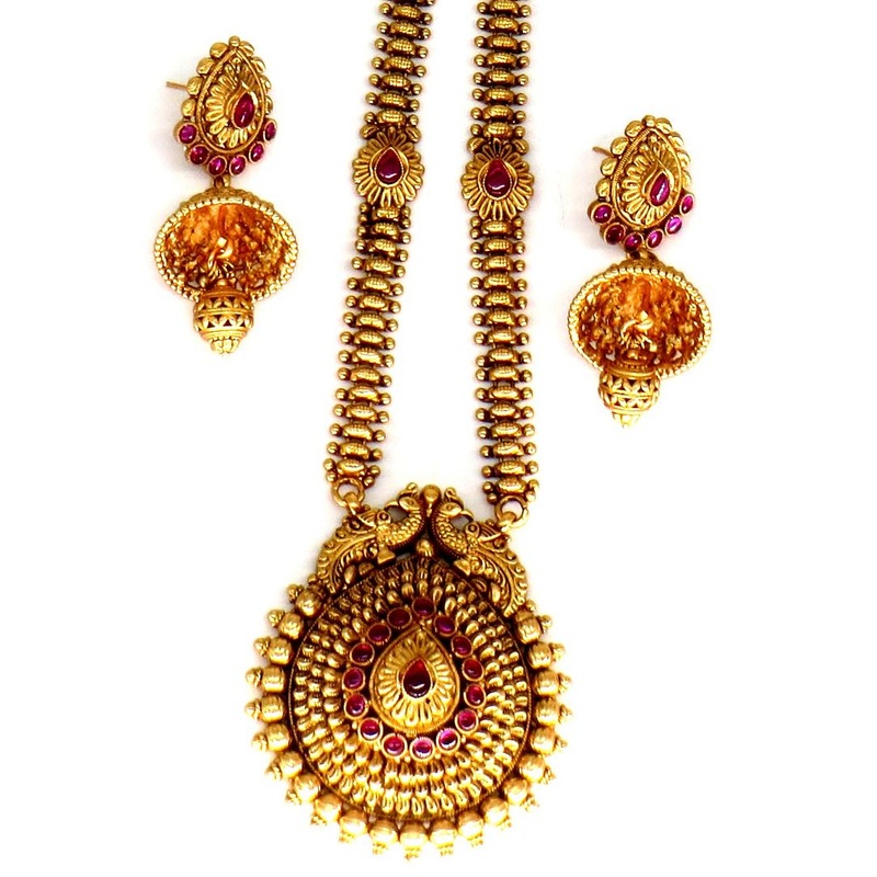 Jewelshingar Jewellery Fine Antique Polki Kundan Gold Plated Ruby Colour Necklace For Women ( 62819ASL )