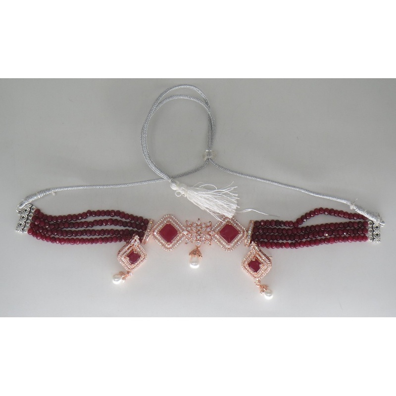 Jewelshingar Jewellery Fine Antique Polki Kundan RoseGold Plated Ruby Colour Necklace For Women ( 62937NAD )