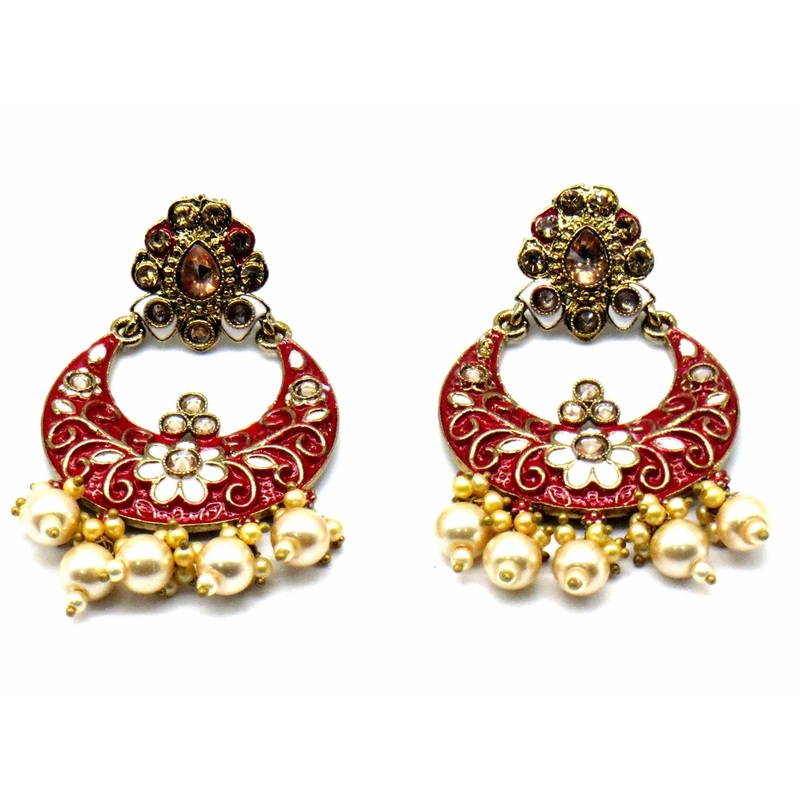 Jewelshingar Jewellery Gold Plating Mehroon Colour Dangle & Drop Earrings For Women ( 48103-pe )