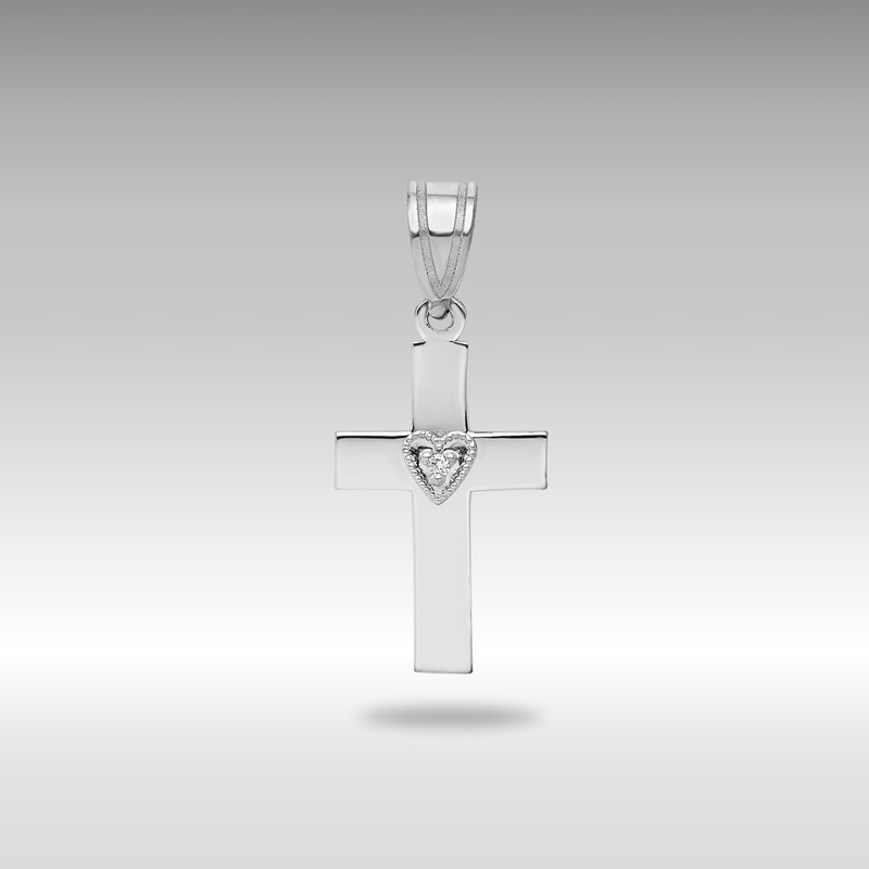 White Gold 0.01ct Diamond Heart Cross Pendant – Model PM5039-001-WA